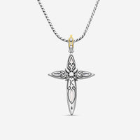 "KONSTANTINO - ""Gen K 2"" Sterling Silver & 18k Yellow Gold, Amethyst Cross (AMY: 11.35mm x25mm 4&5mm) - STKJ424-653  Pendant Dimensions: 2.25 x 0.38 in. S/S Chain Included:CHKJ22-131-18 (Length - 18in.)" - THE SOLIST