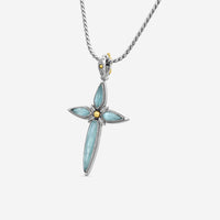 "KONSTANTINO - ""Gen K 2"" Sterling Silver & 18k Yellow Gold, Aquamarine Cross (AQM: 11.35mm x25mm 4&5mm) - STKJ424-655  Pendant Dimensions: 2.25 x 0.38 in. S/S Chain Included:CHKJ22-131-18 (Length - 18in.)" - THE SOLIST