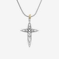 "KONSTANTINO - ""Gen K 2"" Sterling Silver & 18k Yellow Gold, Aquamarine Cross (AQM: 11.35mm x25mm 4&5mm) - STKJ424-655  Pendant Dimensions: 2.25 x 0.38 in. S/S Chain Included:CHKJ22-131-18 (Length - 18in.)" - THE SOLIST