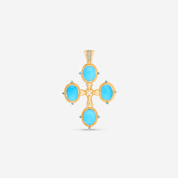 Konstantino Limited 18K Yellow Gold, Turquoise, White and Blue Diamond Pendant STMK05028-18KT-473