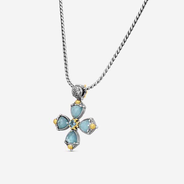 KONSTANTINO - "Gen K 2" Sterling Silver & 18k Yellow Gold, Aquamarine Aquamarine:5Mm & Aquamarine Cross (AQM: 7.45mm / AQM: 5mm) - STMK7002-673

Pendant Dimensions: 1.75 x 1.38 in.
S/S Chain Included:CHKJ23-131-20  (Length - 20in.) - THE SOLIST