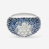 Alberto Milani 18K White Gold Diamond & Blue Sapphire Dome Ring Sz. 7 R0199E-7