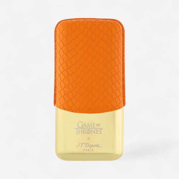 S.T. Dupont Game of Thrones Fire Orange Calfskin Leather Yellow-Gold Plated Cigar Case 183043 - THE SOLIST