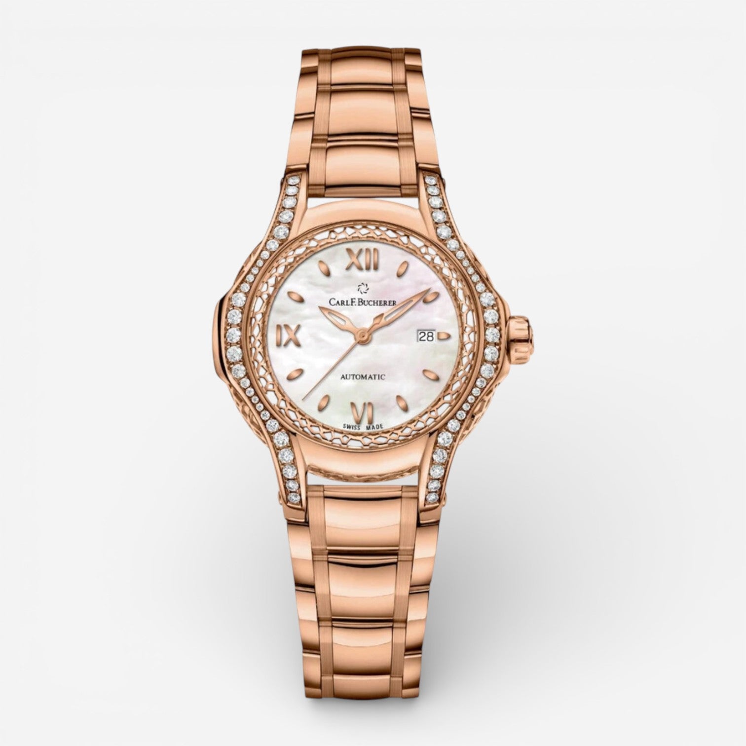 Carl F. Bucherer Pathos Diva 18K Rose Gold Roman Numerals Diamond Automatic Ladies Watch 00.10580.03.75.31.01