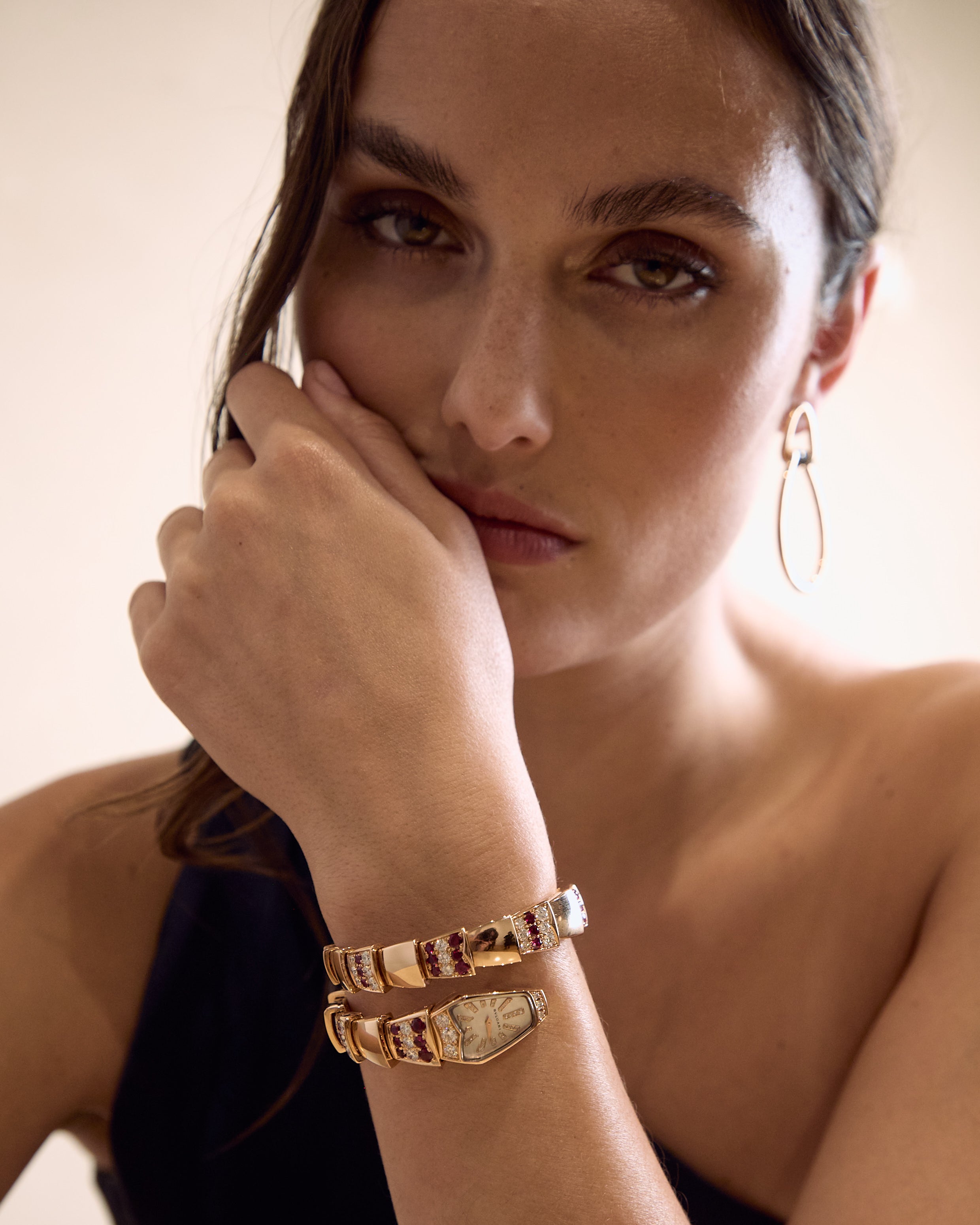 Bulgari Serpenti 18K Rose Gold Diamond and Ruby Quartz Ladies Watch 102048 - THE SOLIST