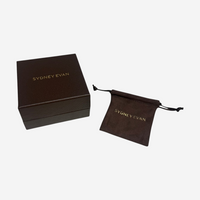 THE SOLIST Sydney Evan branded brown jewelry box and matching drawstring pouch for luxury earring storage
