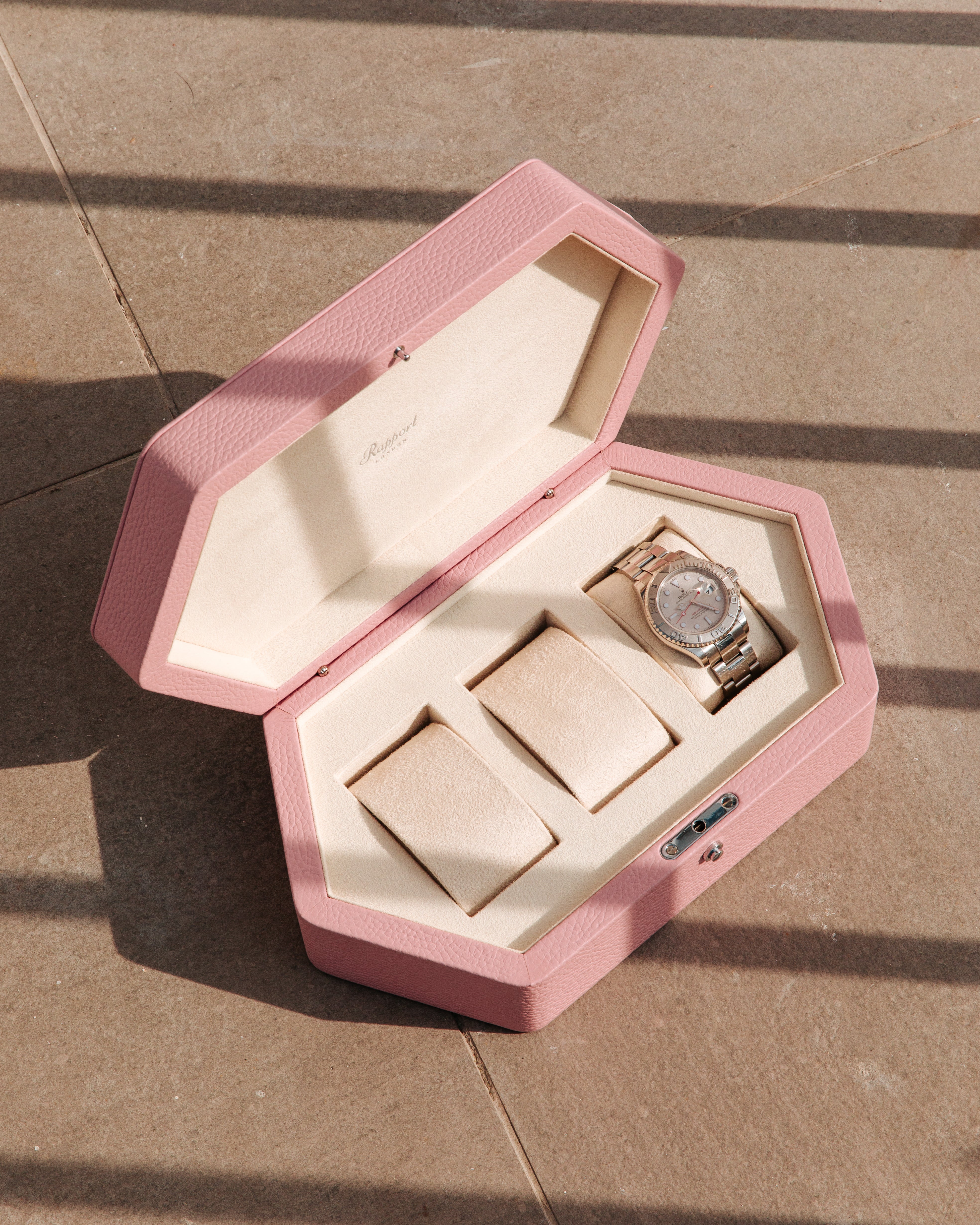 Rapport London Portobello Ice Cream Grained Leather Three Watch Box TA40