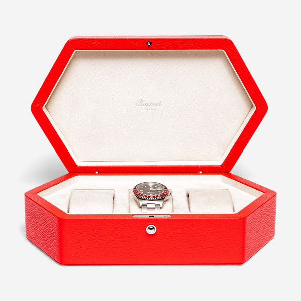 Rapport London Portobello Ruby Leather Three Watch Box TA42