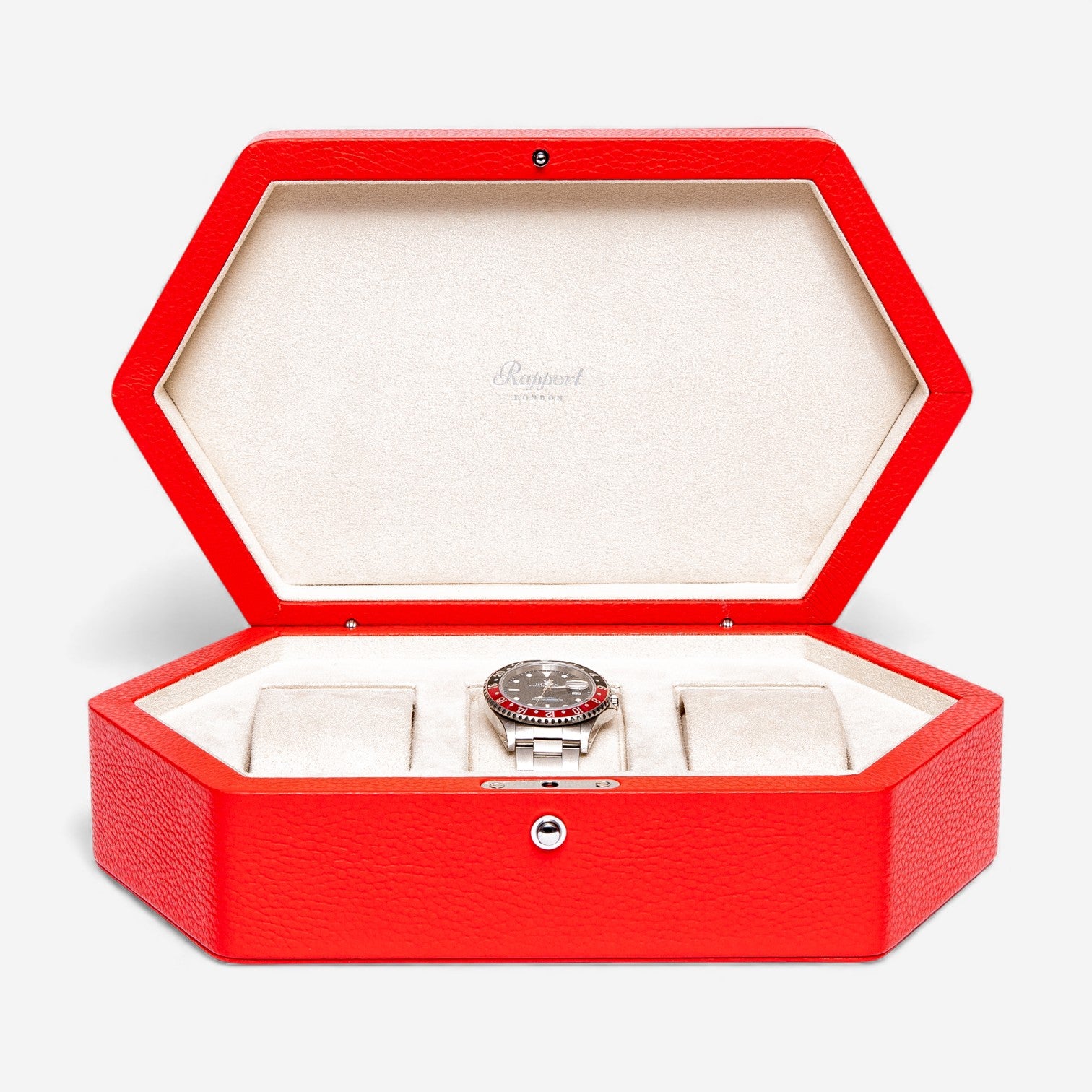 London Portobello Ruby Leather Three Watch Box TA42