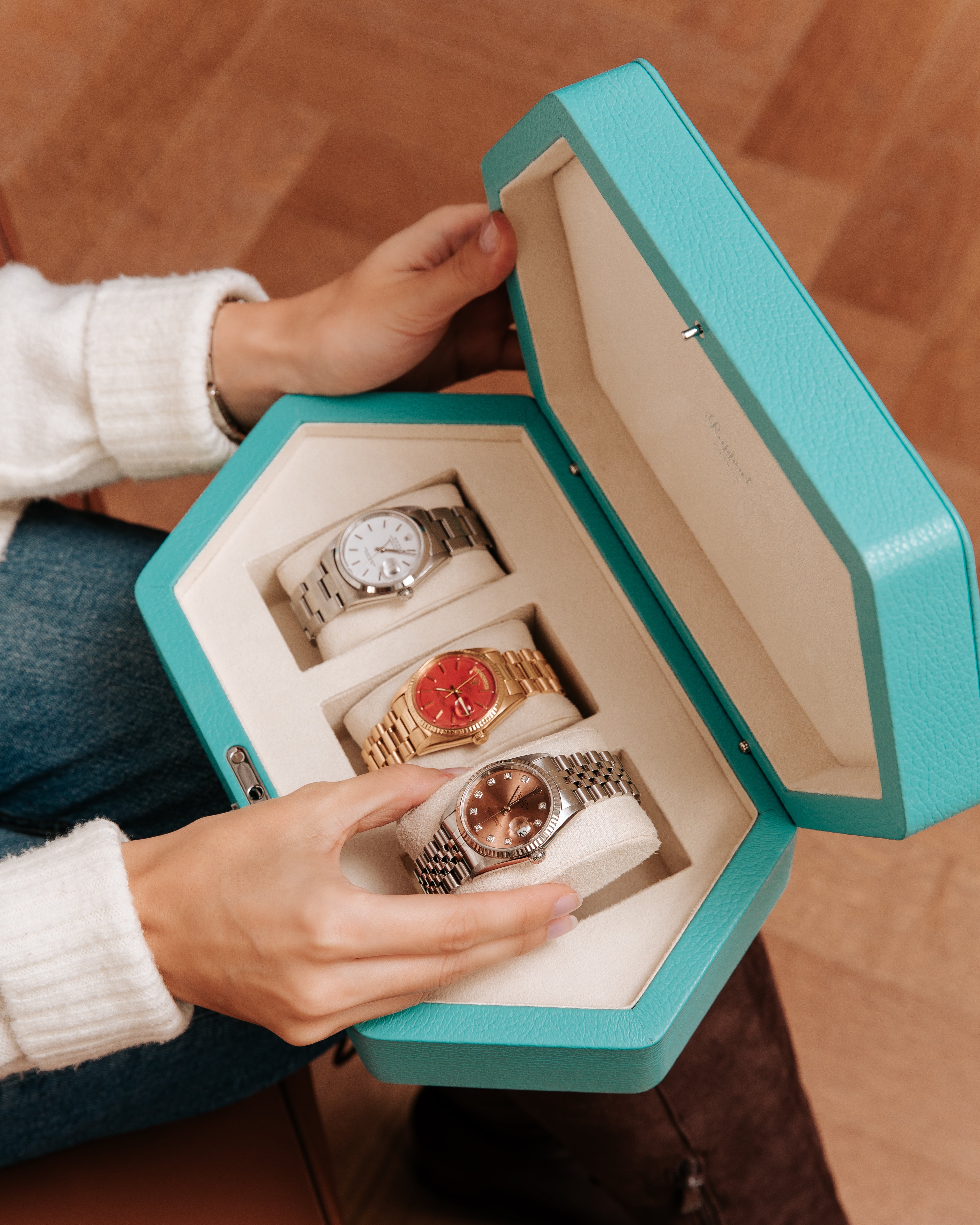 Rapport London Portobello Turquoise Leather Three Watch Box TA43