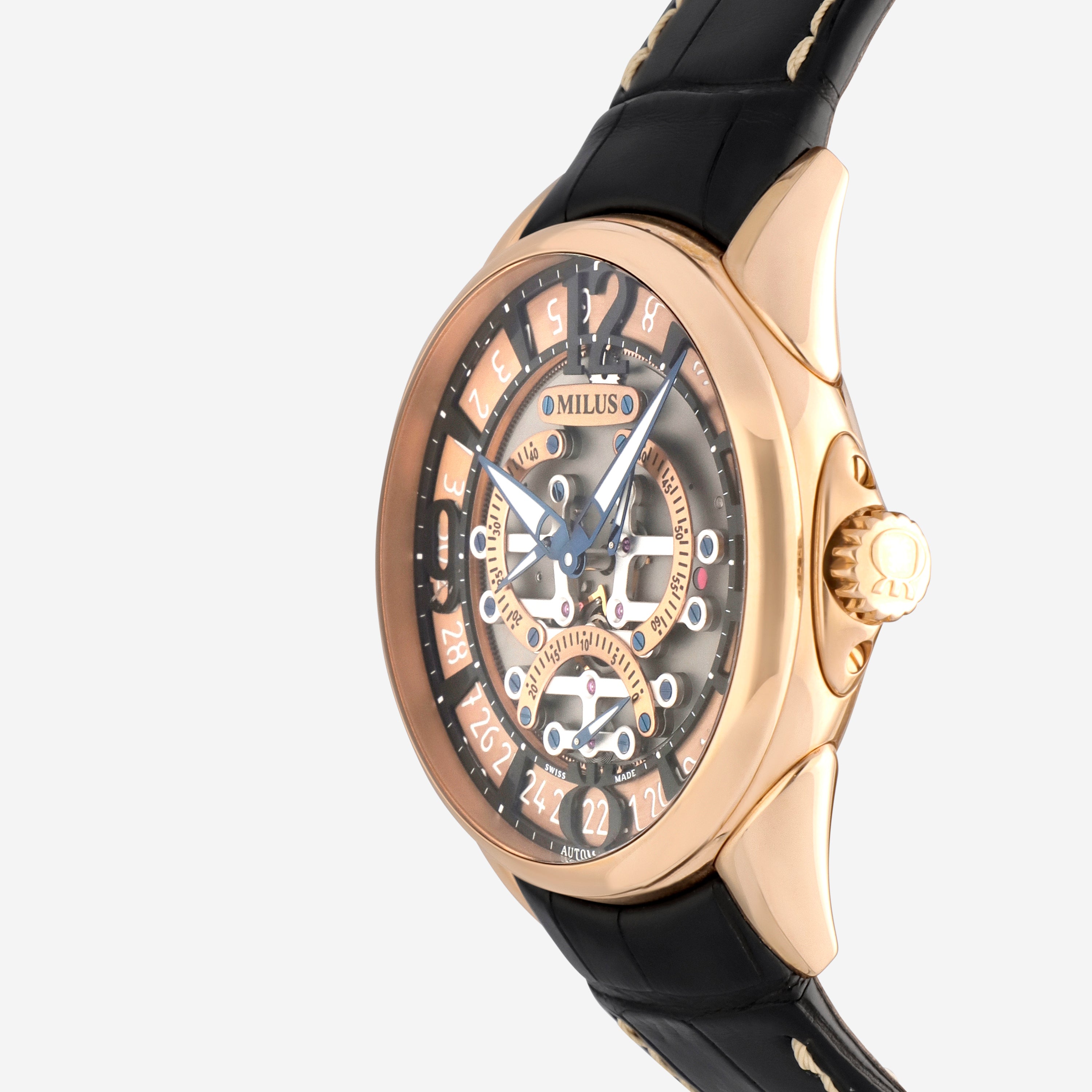 Milus Tirion TriRetrograde 18K Rose Gold Skeleton Automatic Men's Watch TIRI-ZP01