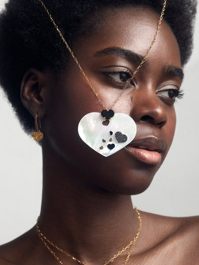 Nanis 18K Yellow Gold Black Diamond & Mother of Pearl Pendant Necklace CS4-524 - THE SOLIST