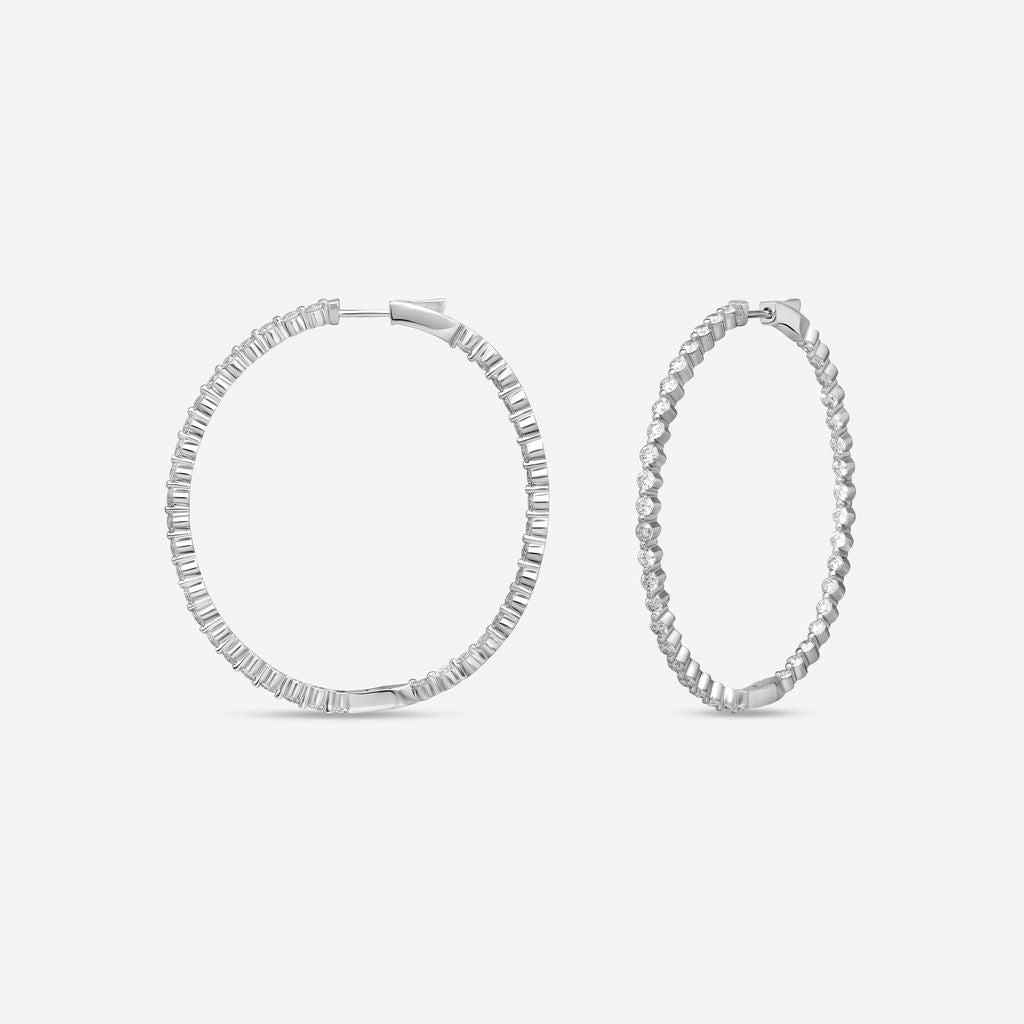 Ina Mar 14K White Gold Diamond Shared Prong Oval Hoop Earrings E1182D-FW-400F - THE SOLIST