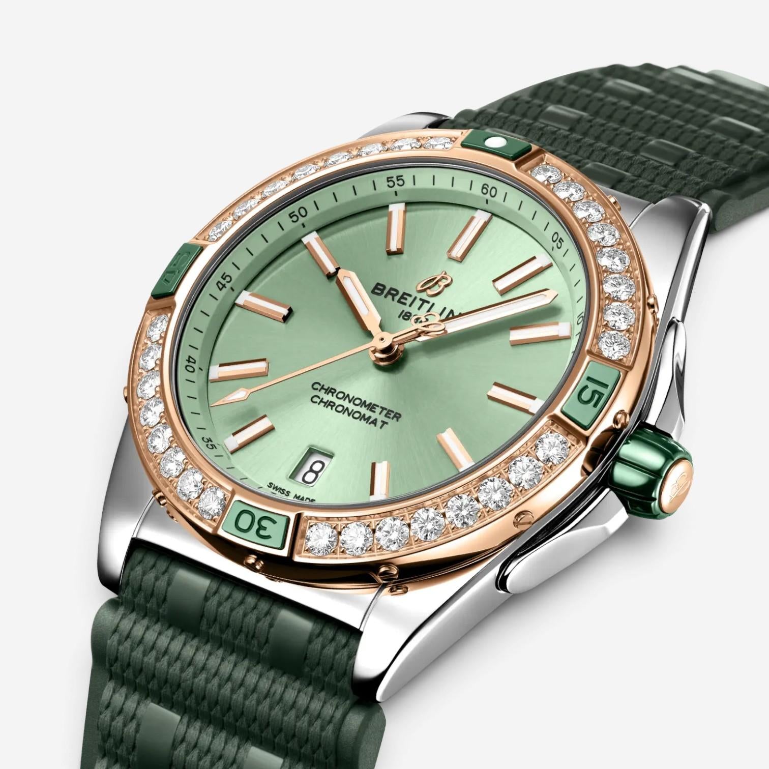Breitling Super Chronomat 18K Rose Gold Diamond Automatic Ladies Watch U17356531