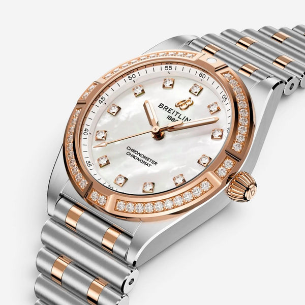 Breitling Chronomat Stainless Steel & 18K Rose Gold Quartz Ladies Watch U7231053