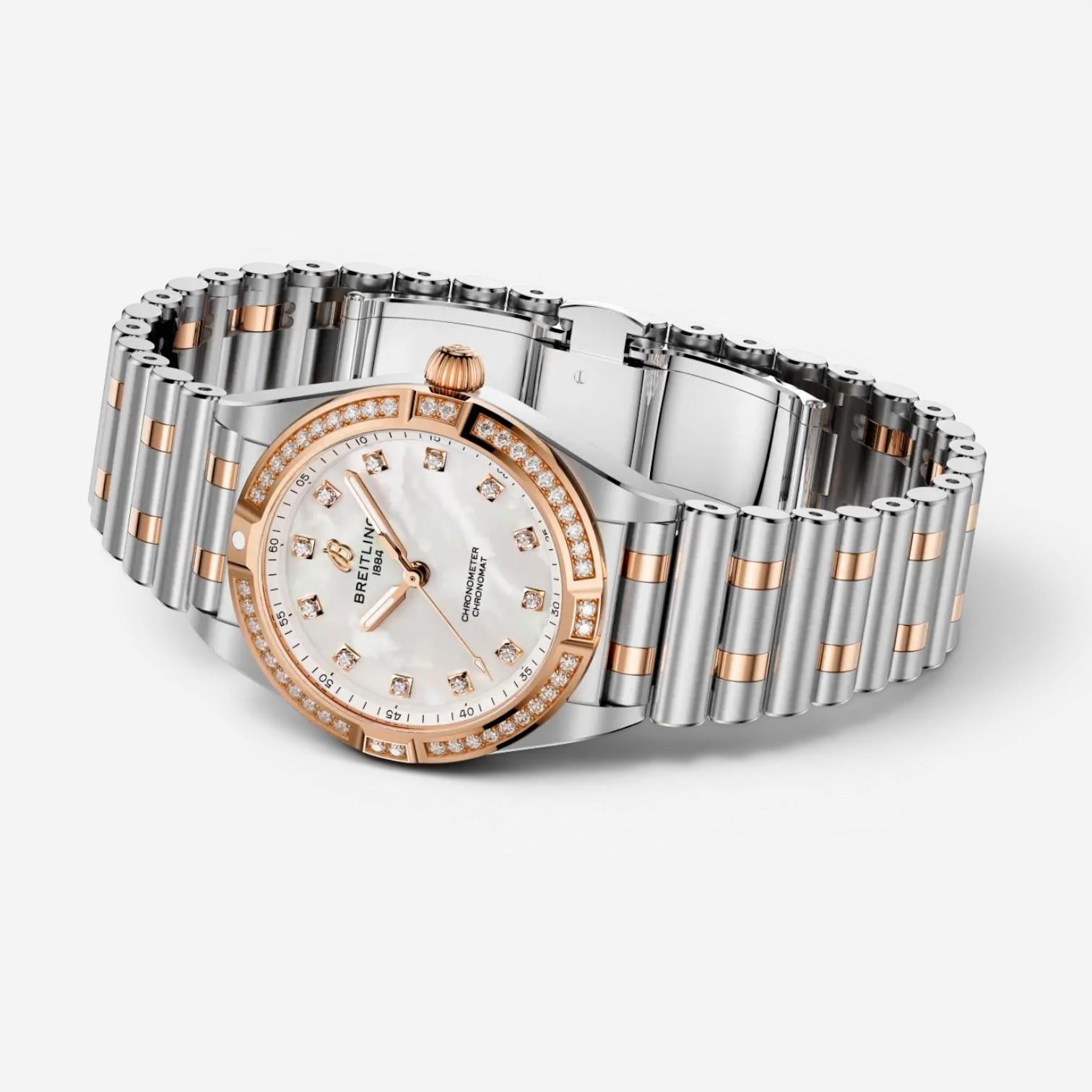 Breitling Chronomat Stainless Steel & 18K Rose Gold Quartz Ladies Watch U7231053
