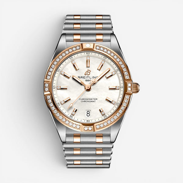 Breitling Chronomat Stainless Steel & 18K Rose Gold Quartz Ladies Watch U7731059