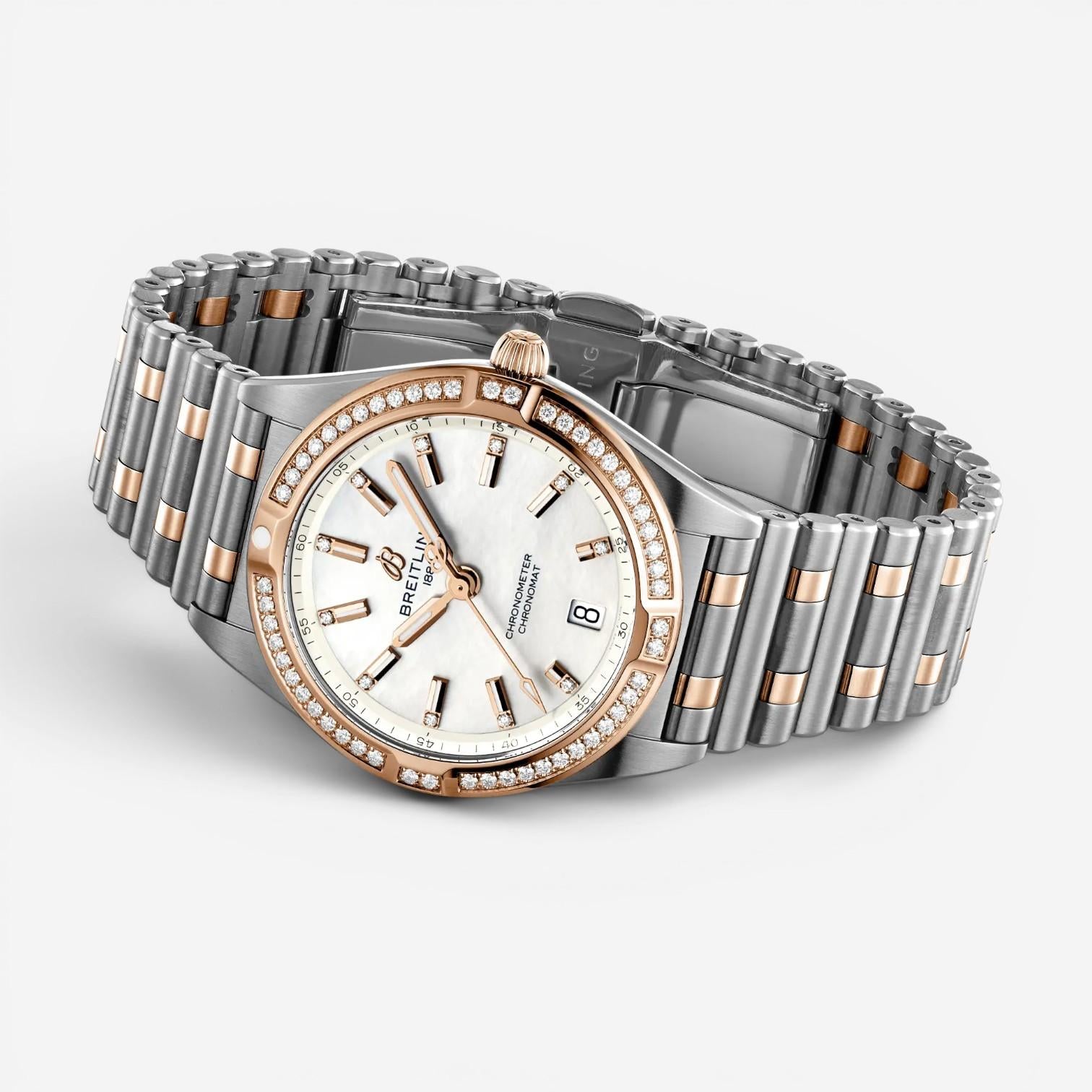 Breitling Chronomat Stainless Steel & 18K Rose Gold Quartz Ladies Watch U7731059