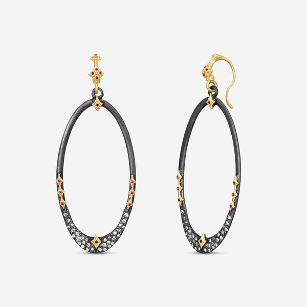 Armenta 18K Yellow Gold & Sterling Silver Ruby & Diamond Oval Hoop Earrings 2037