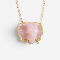 Amáli One of a Kind 18K Yellow Gold Pink Opal Elephant Pendant Necklace N-3437