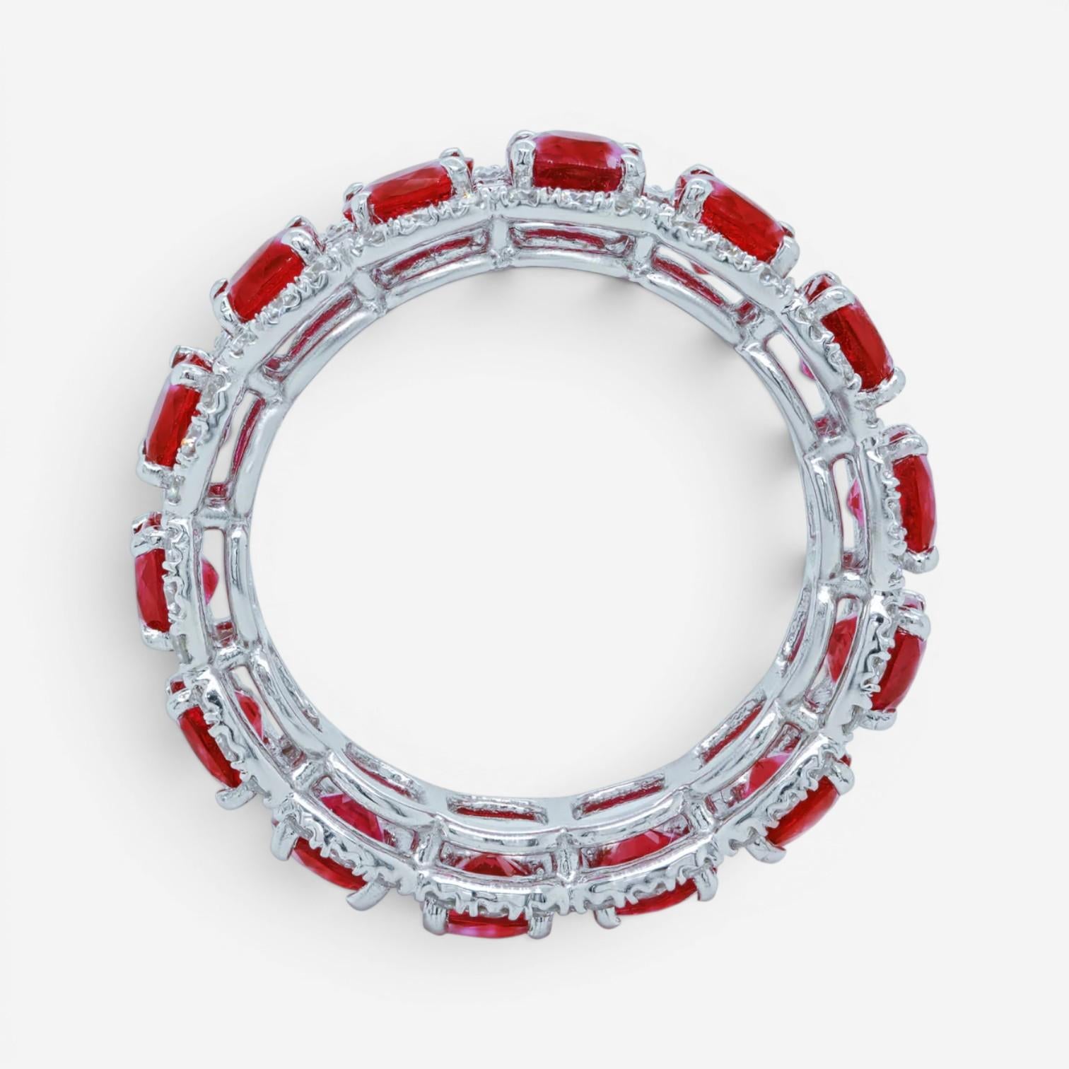 Diana M. Jewels 18K White Gold Ruby & Diamond Halo Band Ring Sz. 6 WB5151