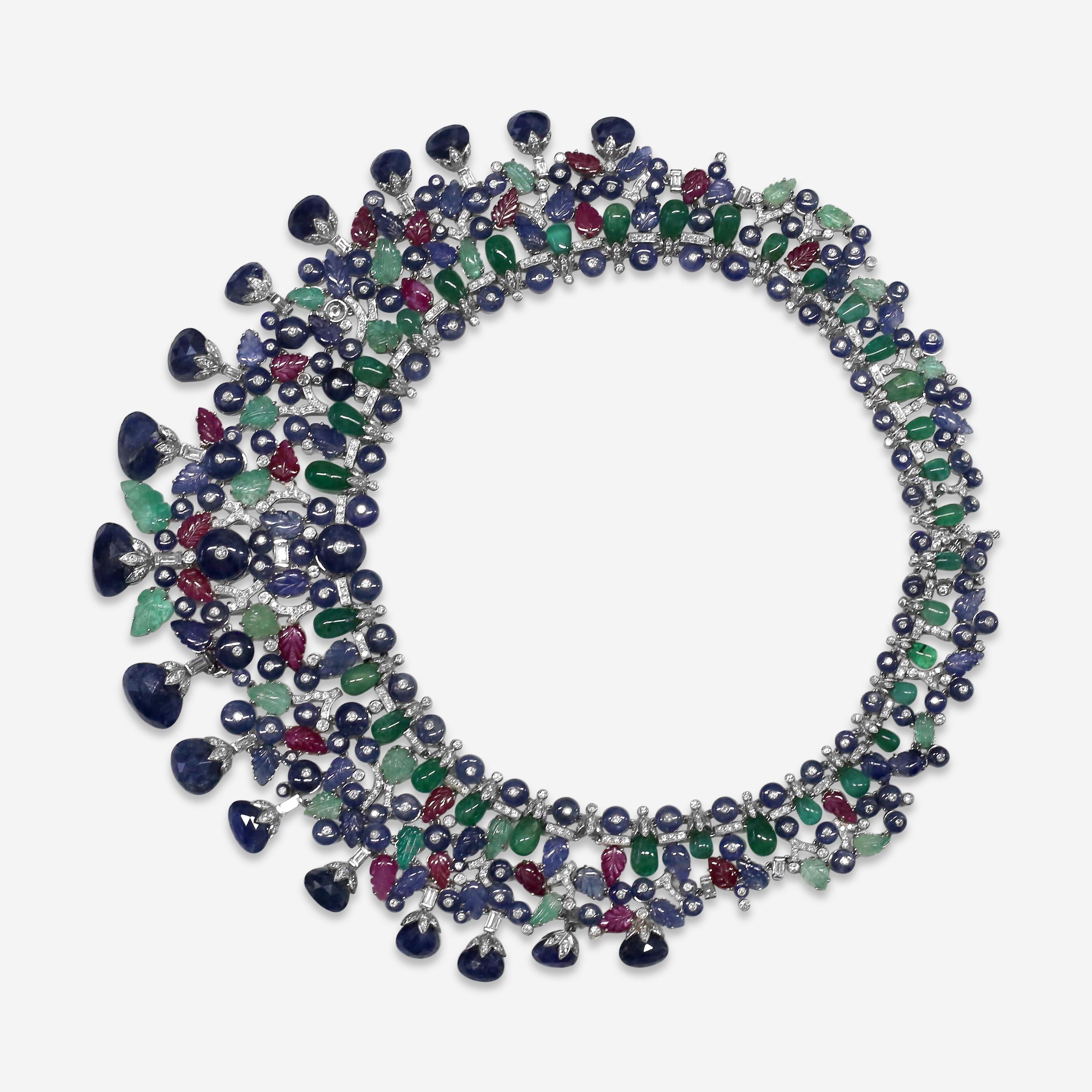 Goshwara G-One 18K White Gold Diamond & Precious Stones Choker Necklace WG0004
