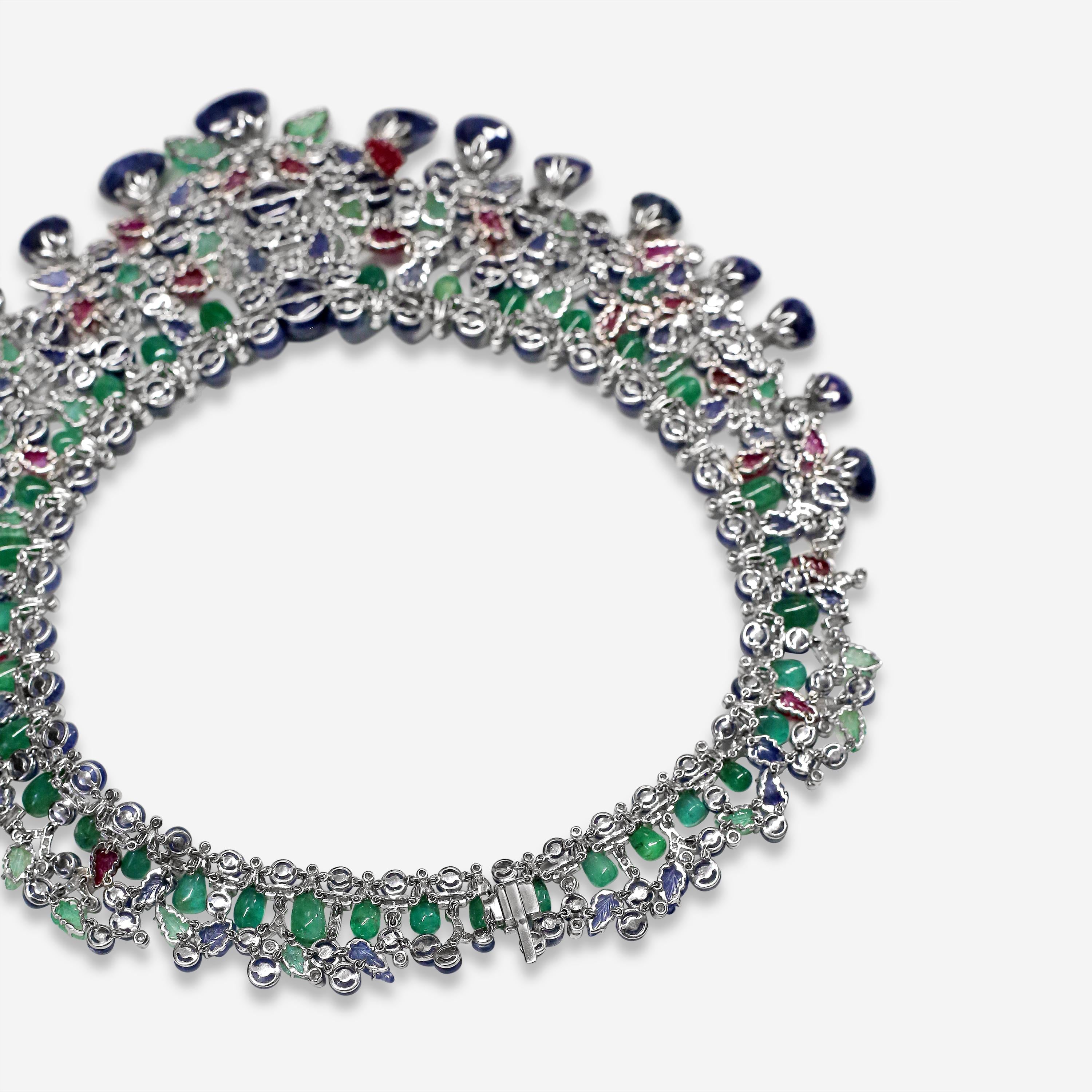 Goshwara G-One 18K White Gold Diamond & Precious Stones Choker Necklace WG0004