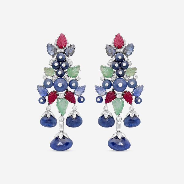 Goshwara G-One 18K White Gold Diamond & Previous Stones Drop Earrings WG0005