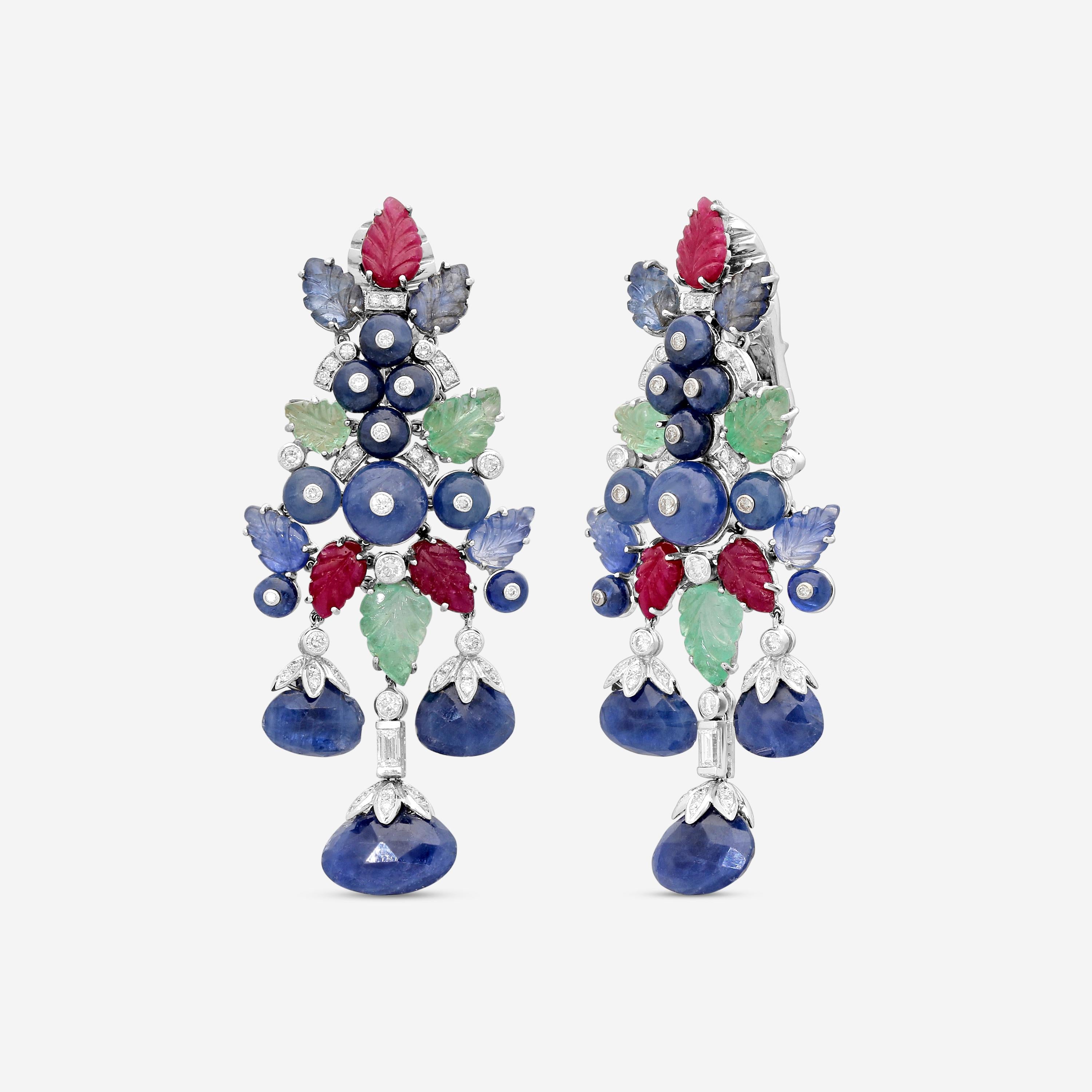 Goshwara G-One 18K White Gold Diamond & Previous Stones Drop Earrings WG0005