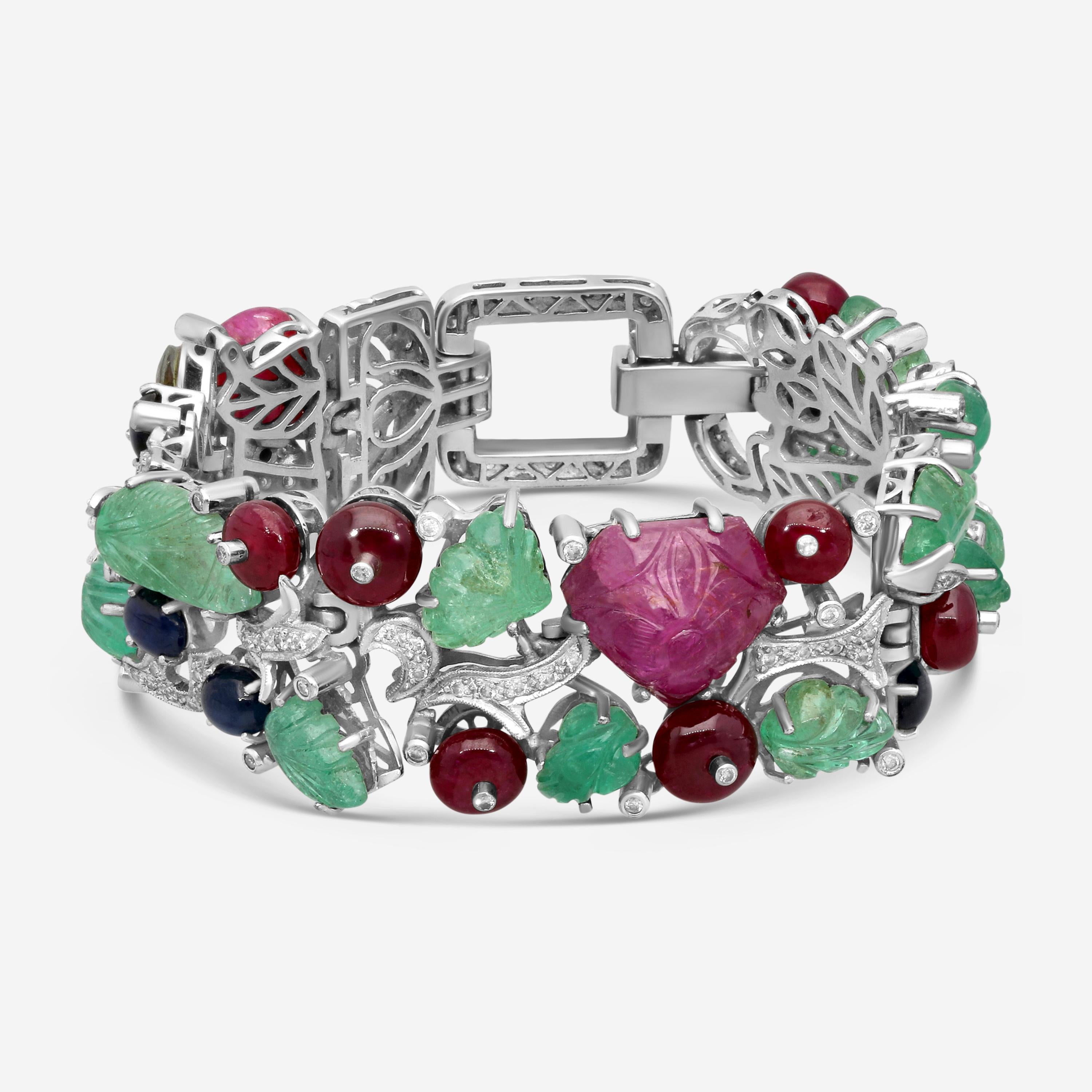 Goshwara G-One 18K White Gold Diamond & Previous Stones Statement Bracelet W7