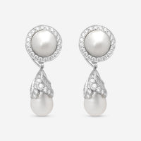 Goshwara G-One Platinum 18K Yellow Gold Natural Pearl & Diamond Drop Earrings WG