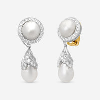 Goshwara G-One Platinum 18K Yellow Gold Natural Pearl & Diamond Drop Earrings WG