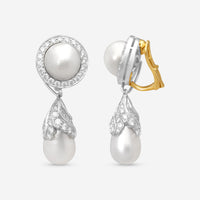 Goshwara G-One Platinum 18K Yellow Gold Natural Pearl & Diamond Drop Earrings WG