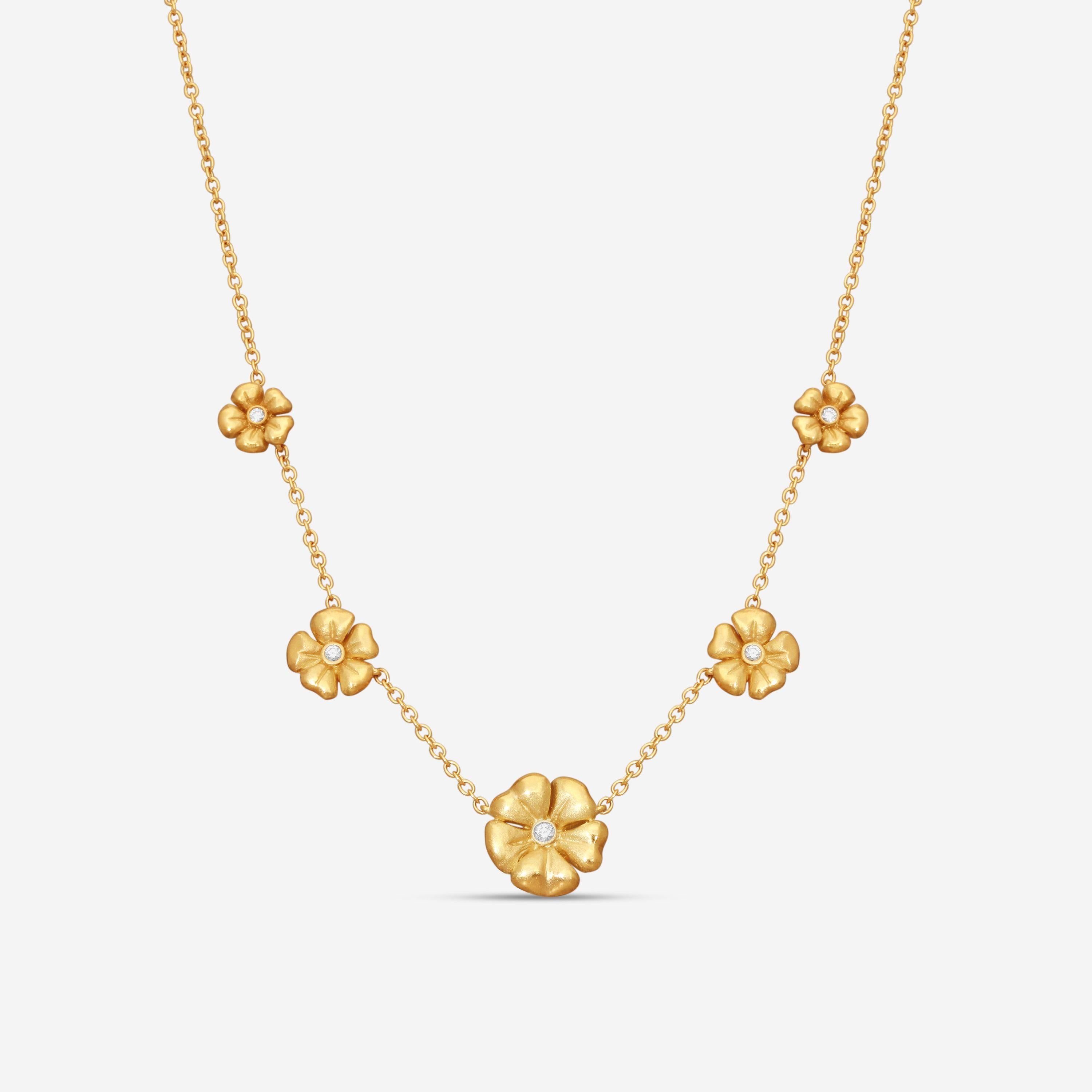 Suna 18K Yellow Gold Diamond 5-Flower Pendant Necklace N7614Y