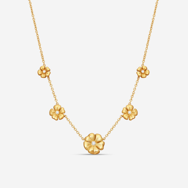 Suna 18K Yellow Gold Diamond 5-Flower Pendant Necklace N7614Y