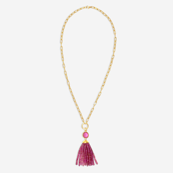 Goshwara G-One 18K Yellow Gold Rubelite Tassel Pendant Necklace JP0262-PT-Y - THE SOLIST