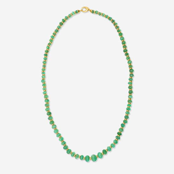 Goshwara G-One 18K Yellow Gold Fluted Emerald Bead One-Strand Necklace JN0373-EMY - THE SOLIST