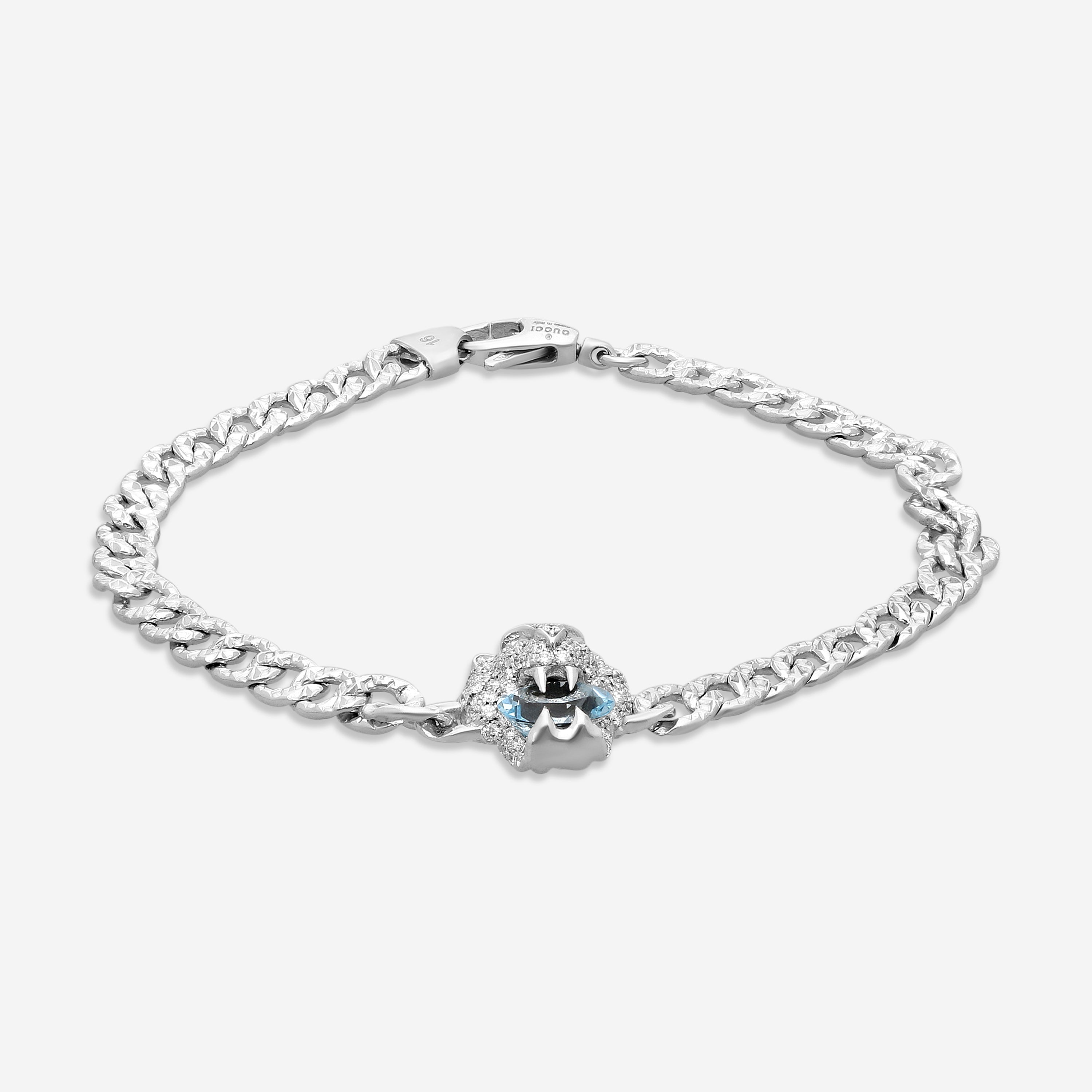 Gucci Lion Head 18K White Gold Aquamarine and Diamond Bracelet YBA627698001016 MSRP $6,580 - THE SOLIST