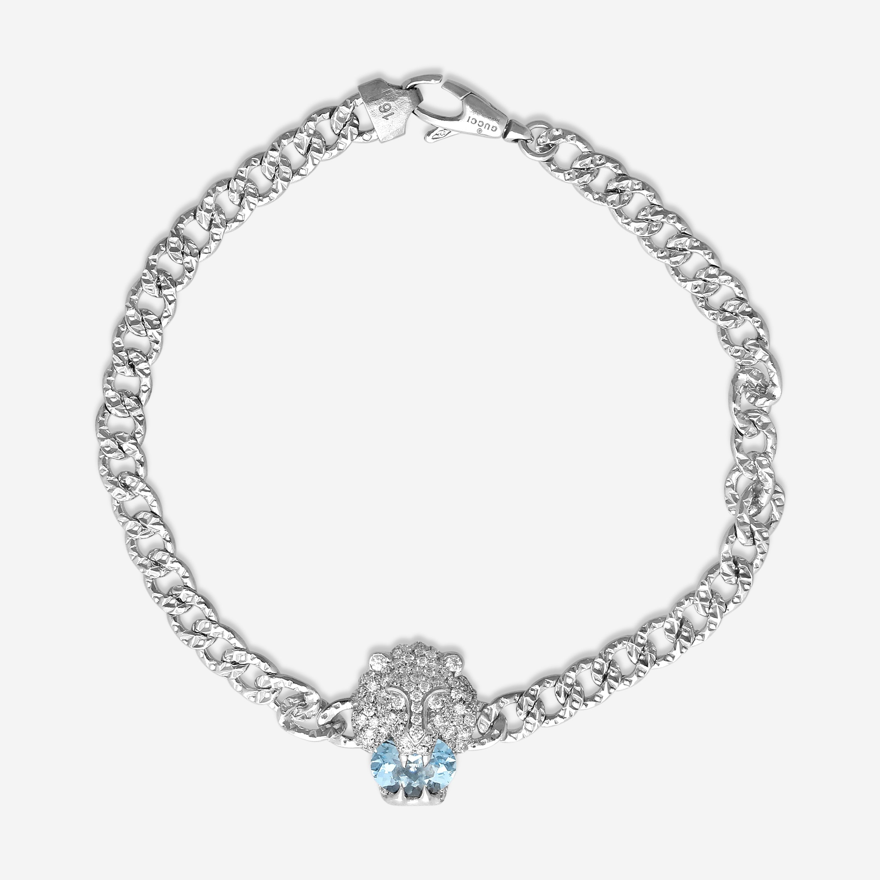 Lion Head 18K White Gold Aquamarine & Diamond Bracelet YBA627698001016