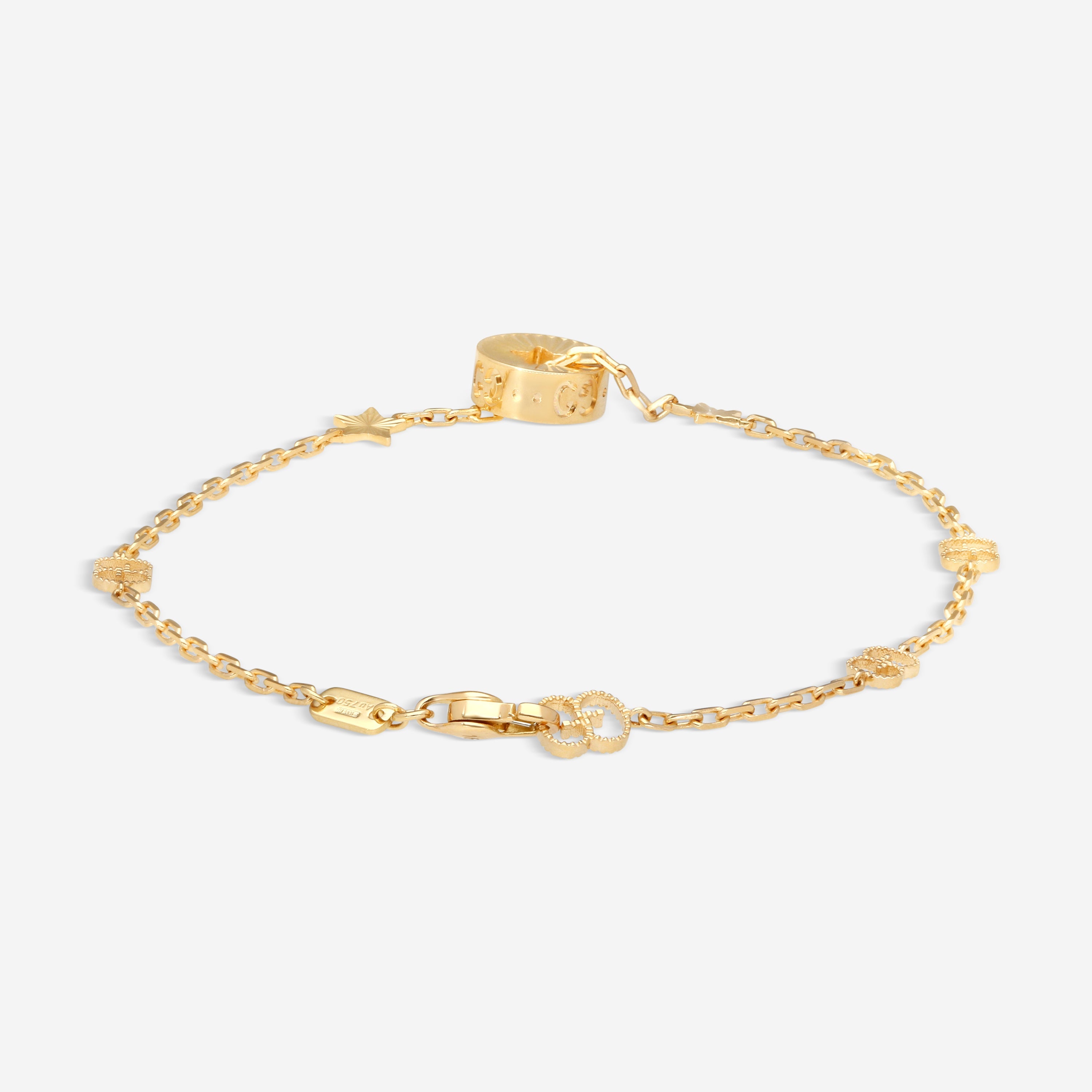 Gucci 18K Yellow Gold Round Charm Star Cut Out Bracelet YBA729370001016 MSRP $2,300 - THE SOLIST