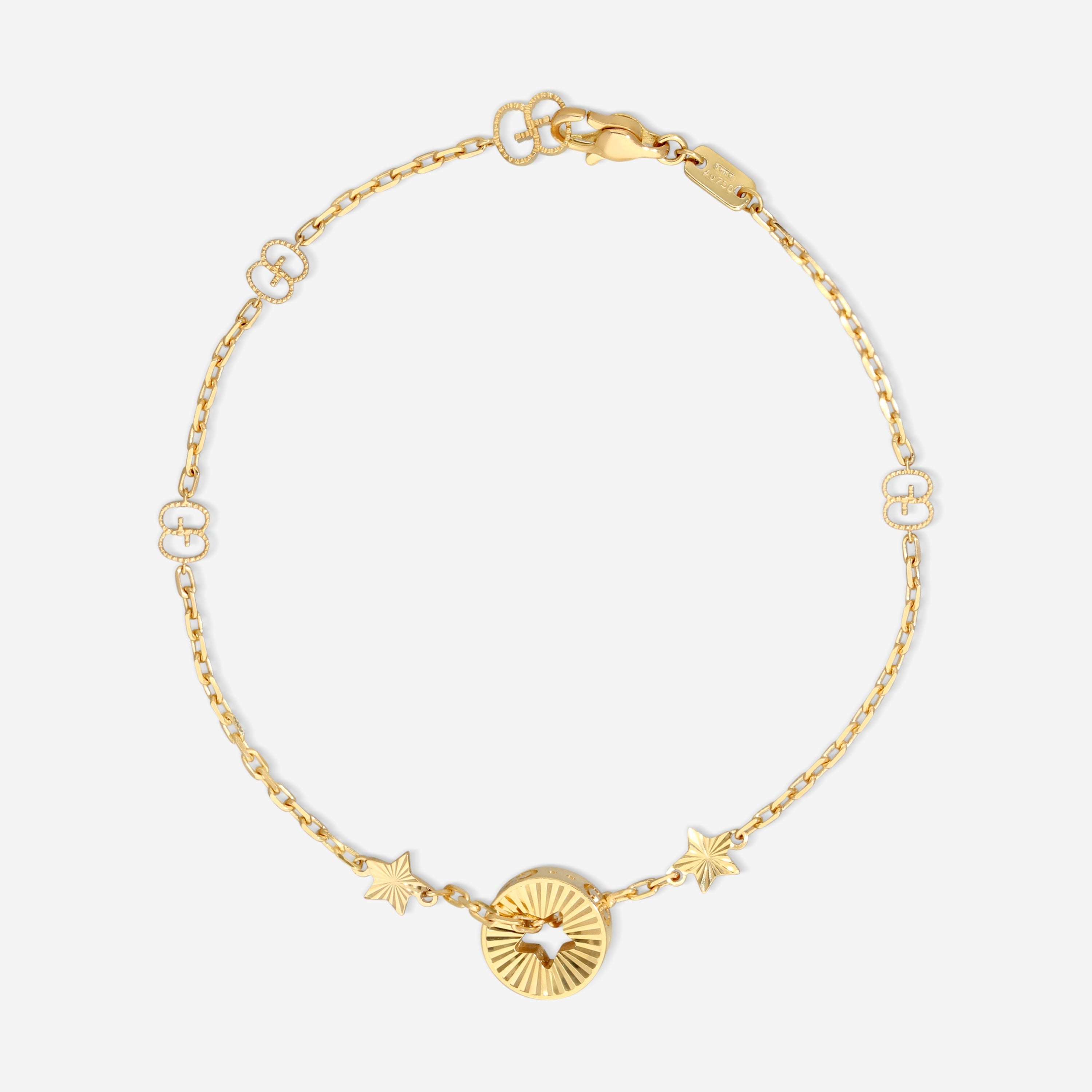 Gucci 18K Yellow Gold Round Charm Star Cut Out Bracelet YBA729370001016 MSRP $2,300 - THE SOLIST