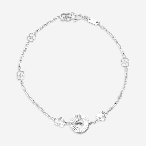 Gucci 18K White Gold Round Charm Heart Cut Out Bracelet YBA729383002016 MSRP $2,550 - THE SOLIST