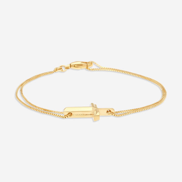 GUCCI Link to Love in 18kt Yellow Gold with Cross Charm Bracelet YBA759354001016 MSRP $1590 - THE SOLIST