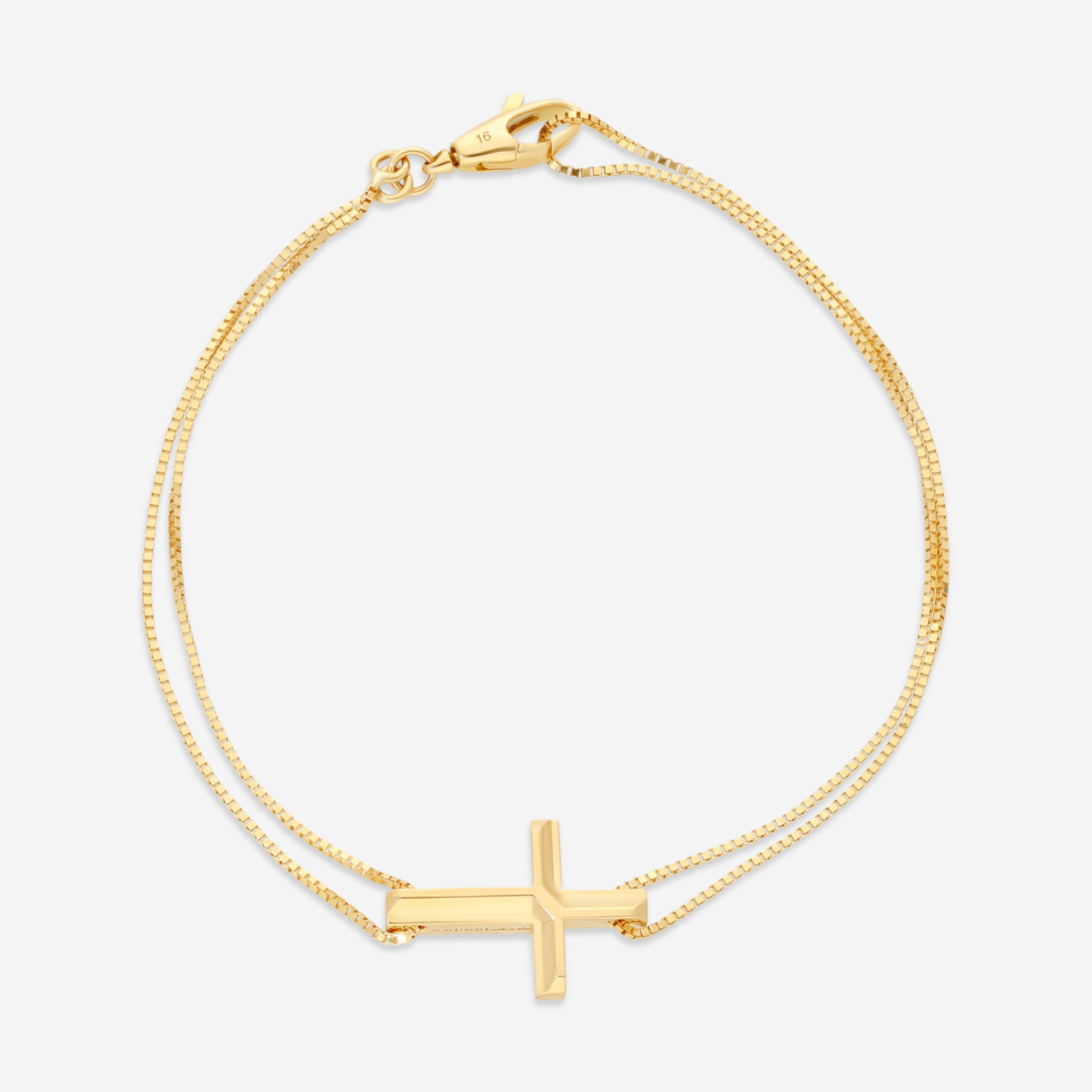 GUCCI Link to Love in 18kt Yellow Gold with Cross Charm Bracelet YBA759354001016 MSRP $1590 - THE SOLIST