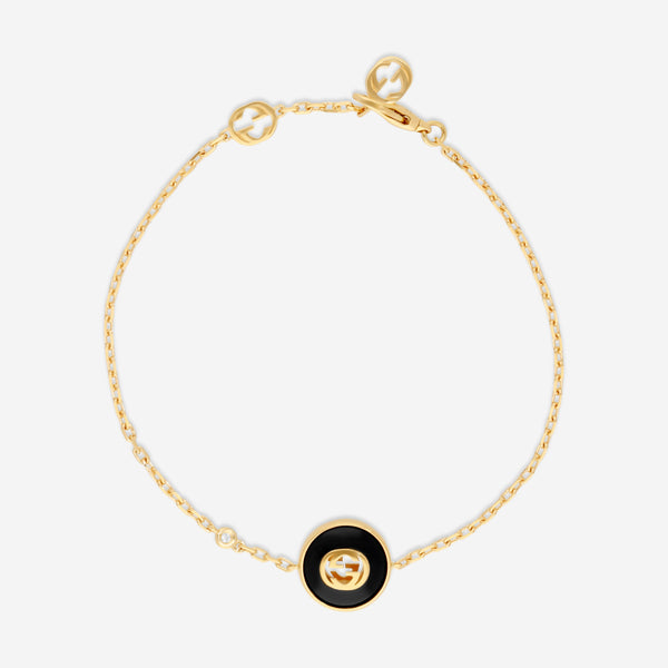 Gucci 18K Yellow Gold Onyx & Diamond Interlocking Chain Bracelet YBA786556001016 - THE SOLIST
