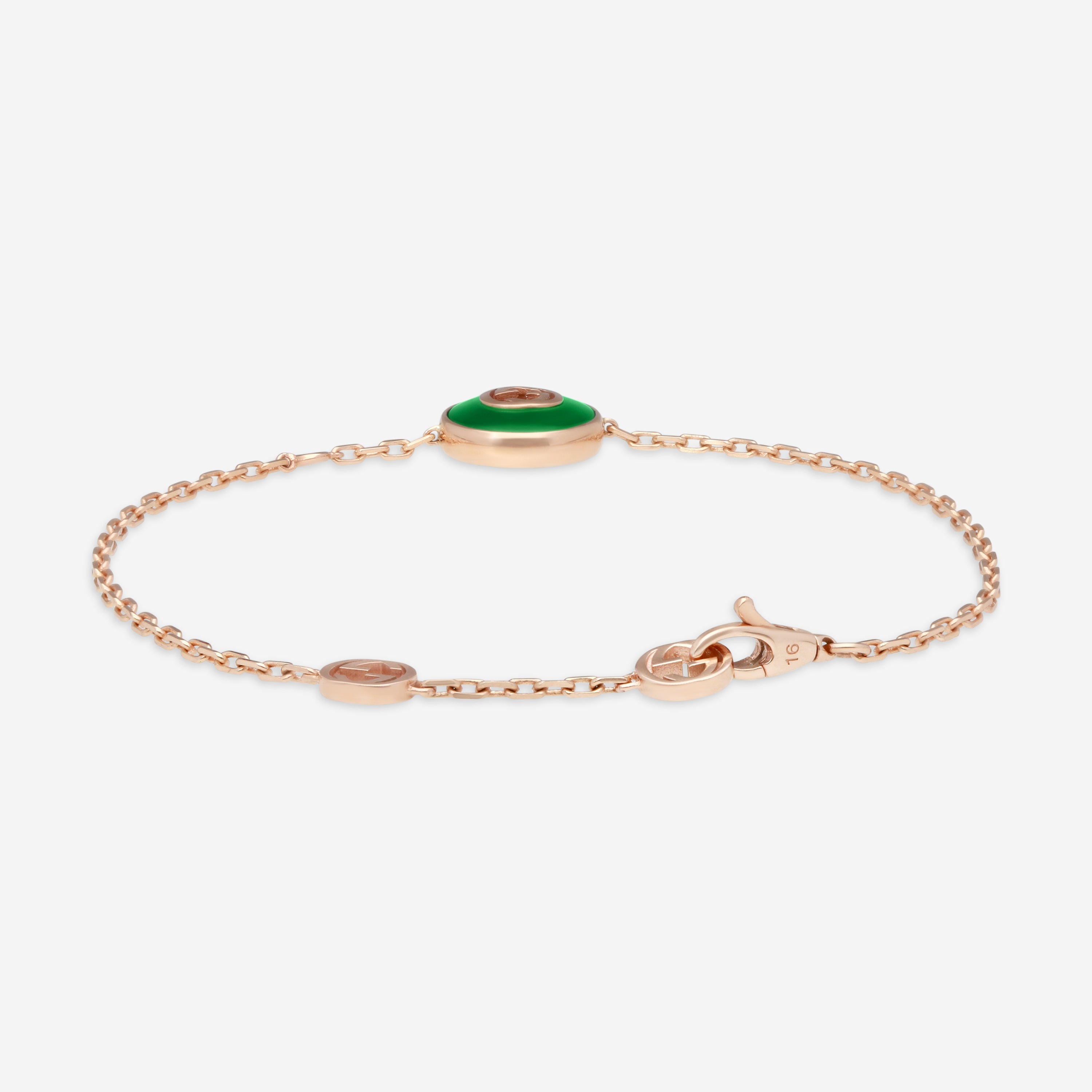 Gucci 18K Rose Gold Green Agate & Diamond Chain Bracelet YBA786556002016 - THE SOLIST