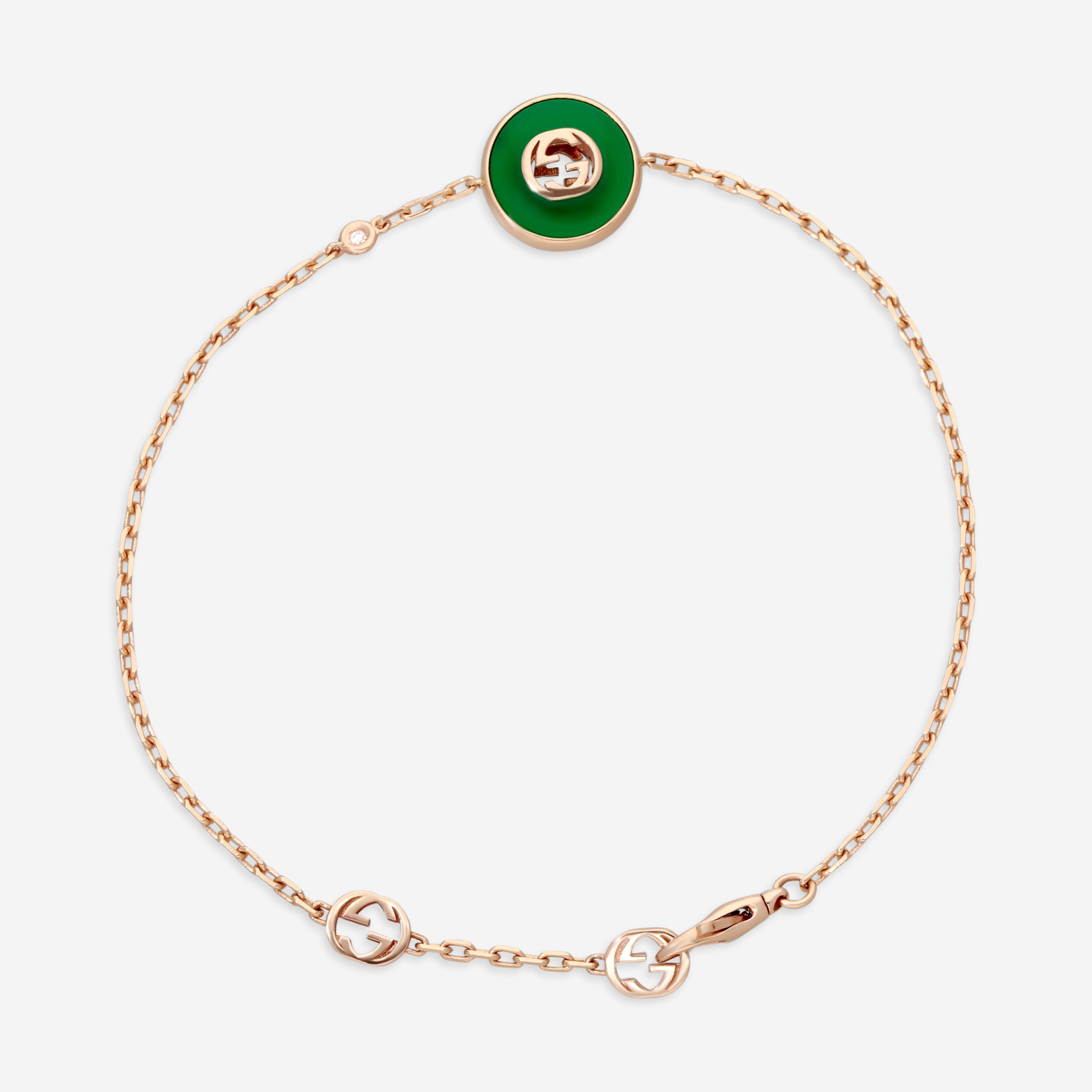 Gucci 18K Rose Gold Green Agate & Diamond Chain Bracelet YBA786556002016 - THE SOLIST