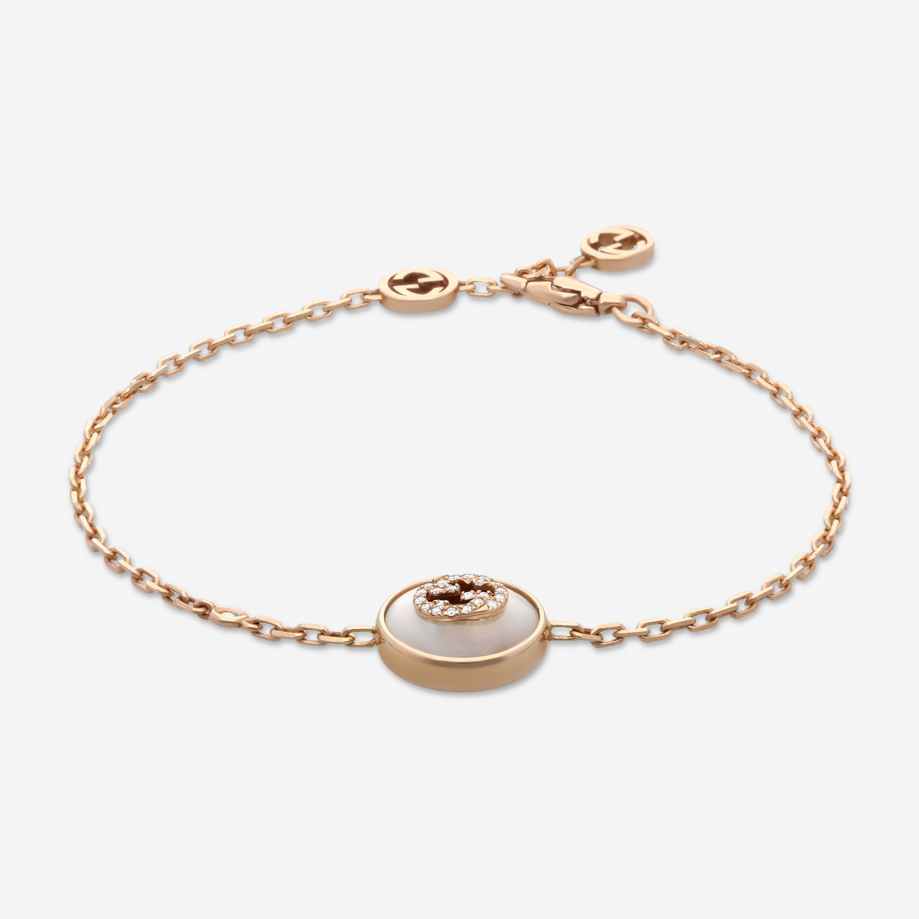 Gucci Interlocking G 18K Rose Gold Mother of Pearl and Diamond Bracelet YBA786749001016 MSRP $2900 - THE SOLIST