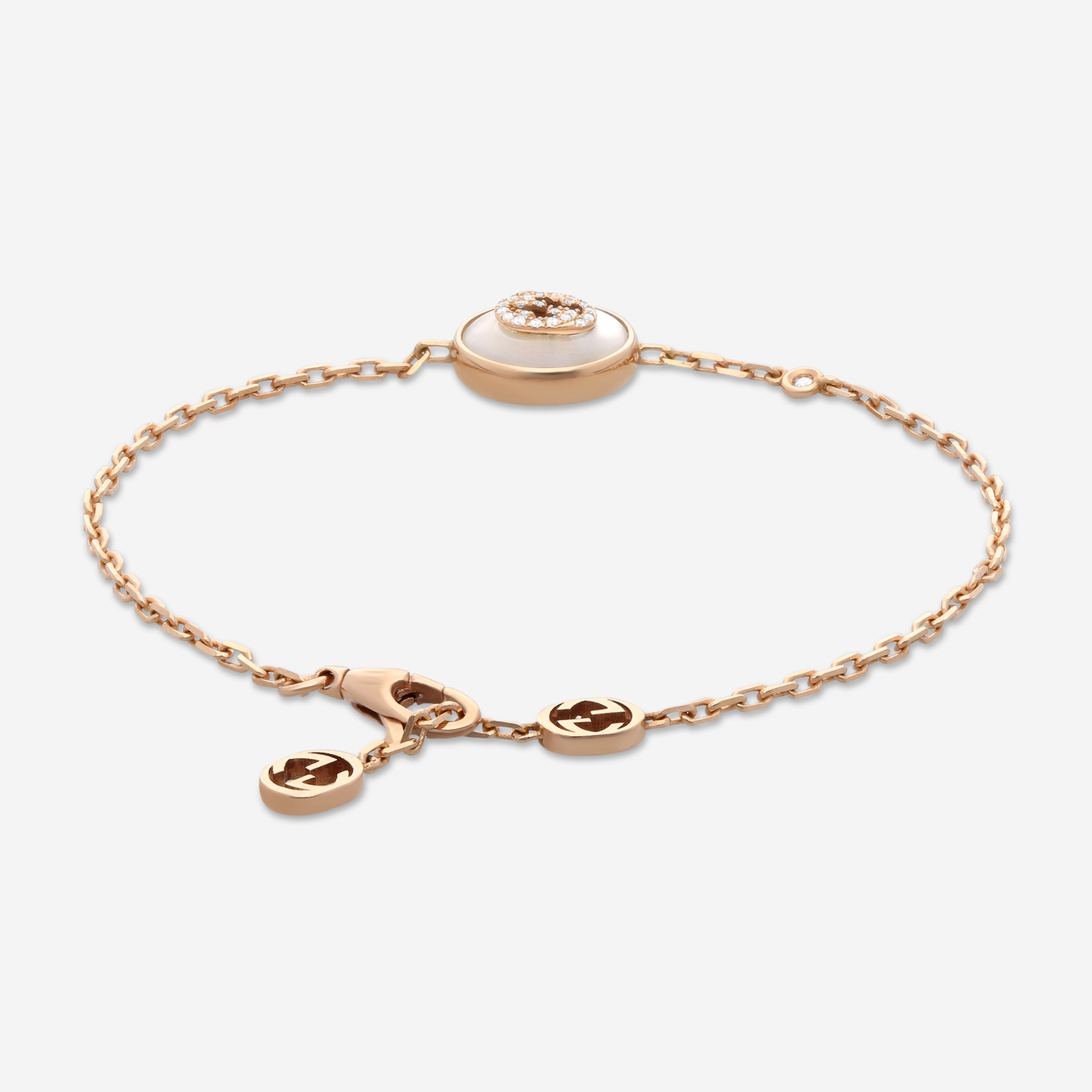 Gucci Interlocking G 18K Rose Gold Mother of Pearl and Diamond Bracelet YBA786749001016 MSRP $2900 - THE SOLIST