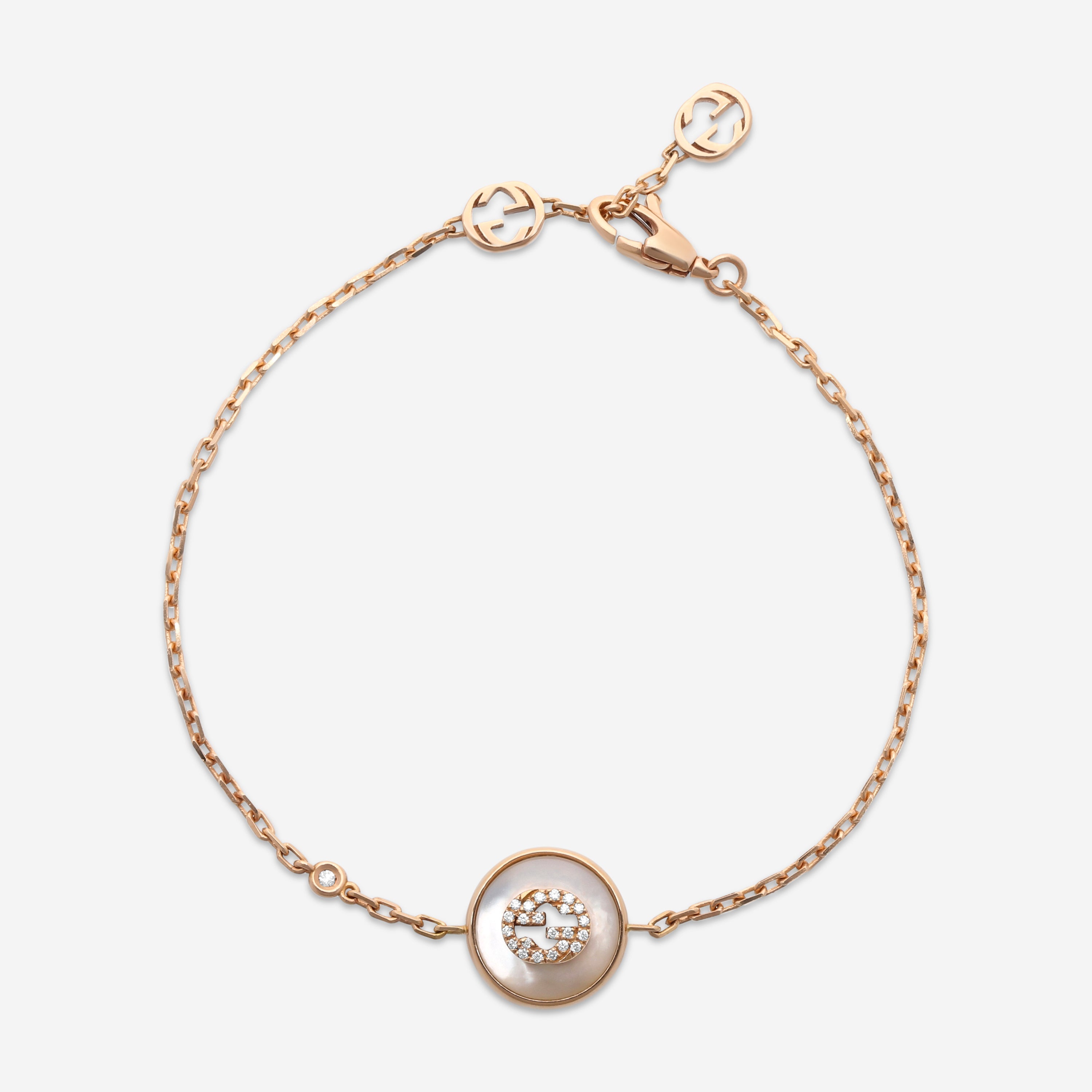 Interlocking G 18K Rose Gold Mother Pearl Diamond Bracelet YBA786749001016